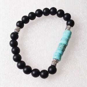 Minimalist! Turquoise Howlite Heishi Beads + Black Stone Beads! Coastal Cowgirl